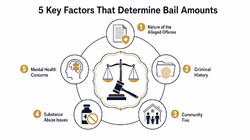 Key factors a judge considers when setting a bail amount.